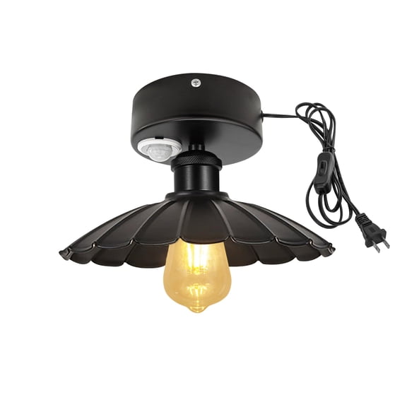 Kiven Motion Sensor Ceiling Light, Motion Activated Plug-in Ceiling lamp with E26 Socket, Industrial Motion Lights, Adjustable Delay Time for Laundry Bathroom Hallway DZ0442