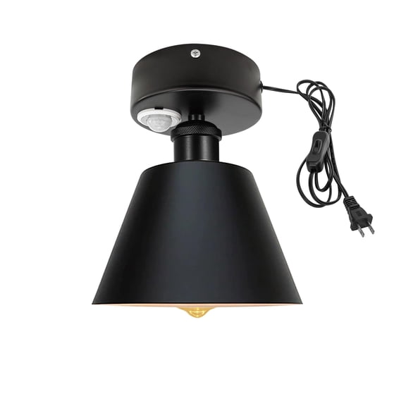 Kiven Motion Sensor Ceiling Light, Motion Activated Plug-in Ceiling lamp with E26 Socket, Industrial Motion Lights, Adjustable Delay Time for Laundry Bathroom Hallway DZ0432