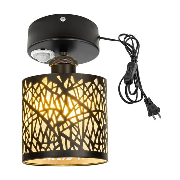 Kiven Motion Sensor Ceiling Light, Motion Activated Plug-in Ceiling lamp with E26 Socket, Industrial Motion Lights, Adjustable Delay Time for Laundry Bathroom Hallway DZ0478