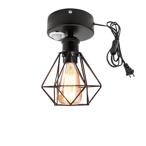 Kiven Motion Sensor Ceiling Light, Motion Activated Plug-in Ceiling lamp with E26 Socket, Industrial Motion Lights, Adjustable Delay Time for Laundry Bathroom Hallway DZ0400