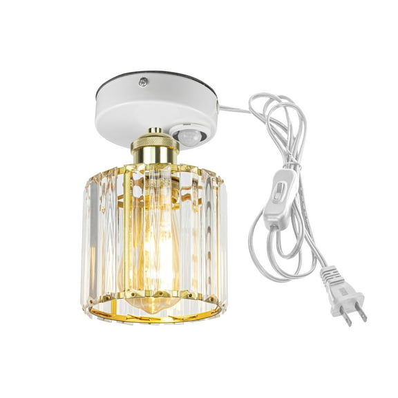 Kiven Motion Sensor Ceiling Light, Motion Activated Plug-in Ceiling lamp, Modern Crystal Motion Lights, Adjustable Delay Time for Laundry Bathroom Stair Hallway,Shining Gold