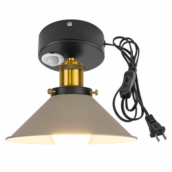 Kiven Motion Sensor Ceiling Light, Motion Activated Plug-in Ceiling lamp, Modern Motion Lights with Glass Globe, Adjustable Delay Time for Stair Hallway Laundry Bathroom,Khaki