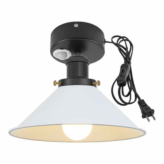 Kiven Motion Sensor Ceiling Light, Motion Activated Plug-in Ceiling lamp, Modern Motion Lights with Iron Shade, Adjustable Delay Time for Laundry Bathroom Stair Hallway,White