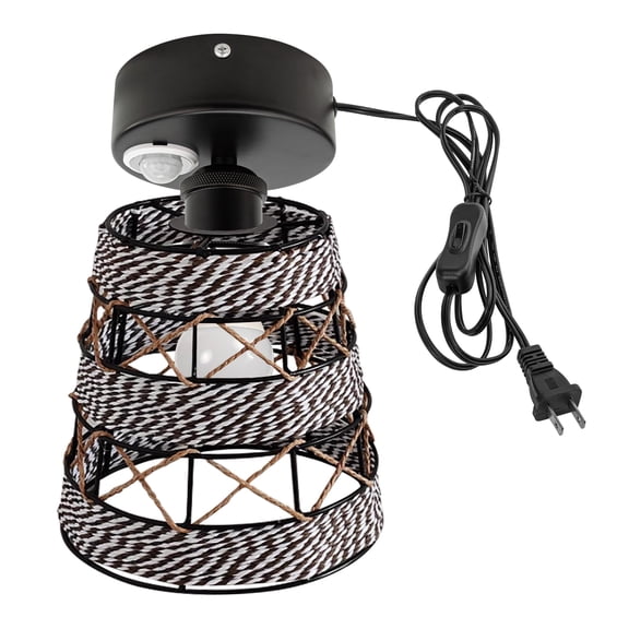 Kiven Motion Sensor Ceiling Light, Motion Activated Plug-in Ceiling lamp,White Farmhouse Twine Motion Lights, Adjustable Delay Time for Laundry Bathroom Stair Hallway TB3340