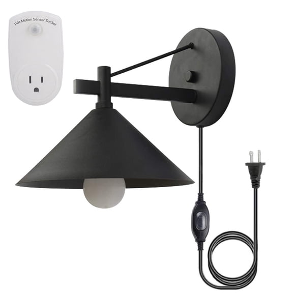 Kiven Motion Sensor Wall Sconce Metal Lighting Fixture with in-line Waterproof On/Off Switch Plug in Cord(6 FT),Smart Wall Lamp Turn On/Off The Light Automatically - 1 Pack