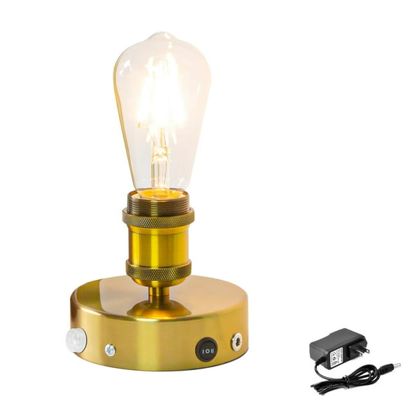 Kiven Operated Motion Sensor Table Lamp, Auto ON/OFF Battery Operated Nightstand Lamp, Rechargeable 2700K/Warm White LED Bedside Lamp for Restaurant Bedroom Bars Kitchen Shelf Home Decor Gold