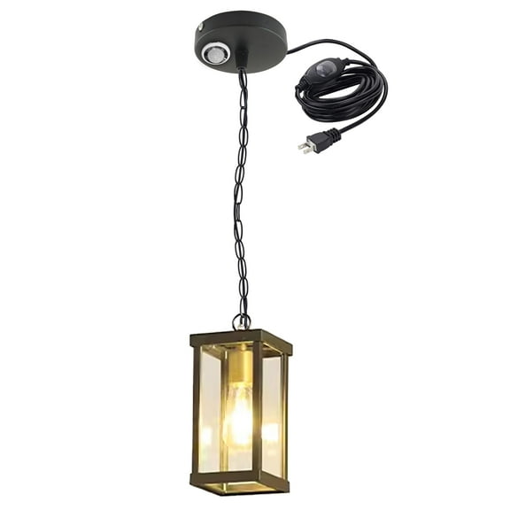 Kiven Outdoor Pendant Light Motion Sensor with 15FT Plug-in Cord, IP65 Waterproof Ceiling Hanging Porch Light, Farmhouse Outdoor Glass Hanging Lantern Light for Porch Entryway Patio(No.3150)
