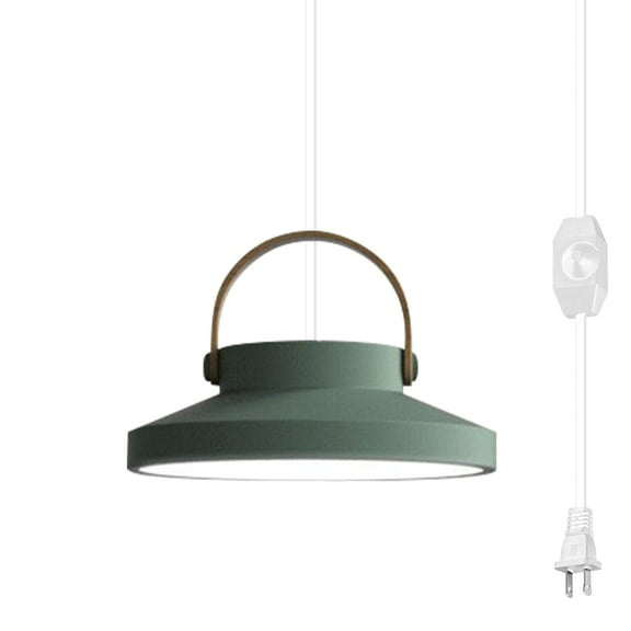 Kiven Pendant Light Equipped with Dimmable Lighting Cord(14.7ft),12W 3000k LED Chip Pendant lightb Macaron Pendant Light with Wood Ring - Green,1 Pack