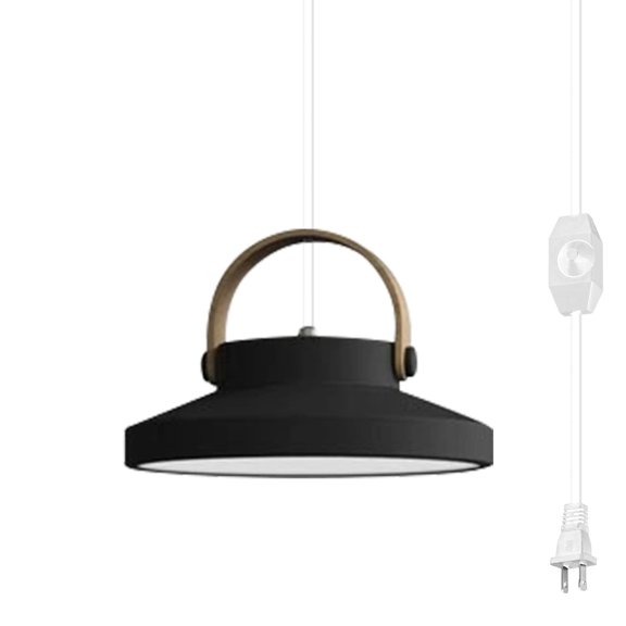 Kiven Pendant Light Equipped with Dimmable Lighting Cord(14.7ft),12W 6000k LED Chip Pendant lightb Macaron Pendant Light with Wood Ring - Black,1 Pack