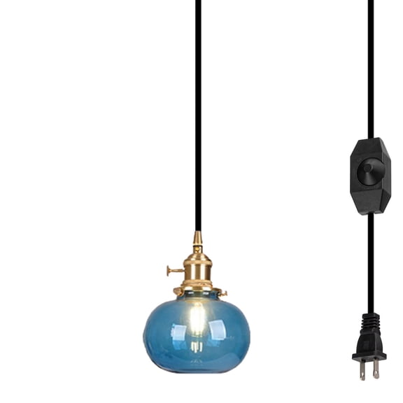 Kiven Pendant Light Equipped with Dimmable Lighting Wire14.7ft, E26 Socket Base Creative Personality Glass Pure Copper Partysu Pendant Light,1 Pack - Blue(Bulb Not Included)