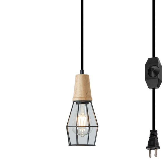 Kiven Pendant Light Equipped with Dimmable Lighting Wire(14.7ft), E26 Socket Base Small Iron Mesh Wood Pendant Light,1 Pack - Black(Bulb Not Included)