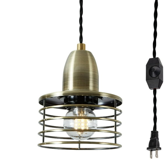 Kiven Pendant Light Equipped with Dimmable Lighting Wire14.7ft, E26 Socket Base Small Pendant Light with Multiple Circles for Loft Rural Warehouse-Green Copper,1 Pack (Bulb Not Included)
