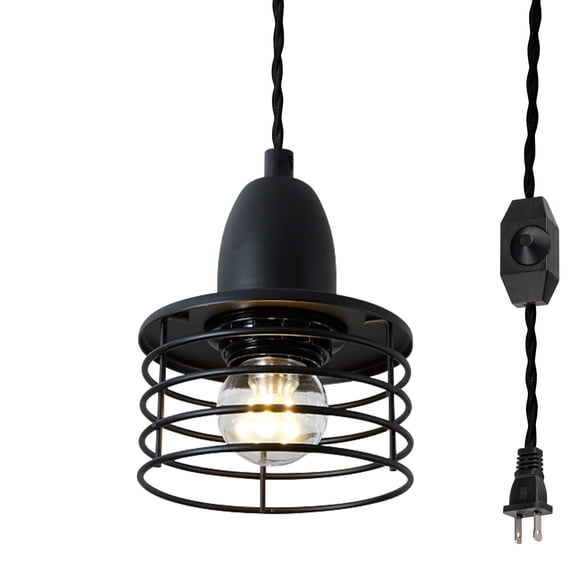 Kiven Pendant Light Equipped with Dimmable Lighting Wire14.7ft, E26 Socket Base Small Pendant Light with Multiple Circles for Loft Rural Warehouse-Black,1 Pack (Bulb Not Included)