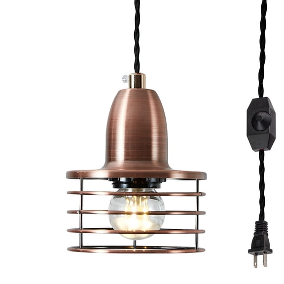 Kiven Pendant Light Equipped with Dimmable Lighting Wire14.7ft, E26 Socket Base Small Pendant Light with Multiple Circles for Loft Rural Warehouse-Red Copper,1 Pack (Bulb Not Included)