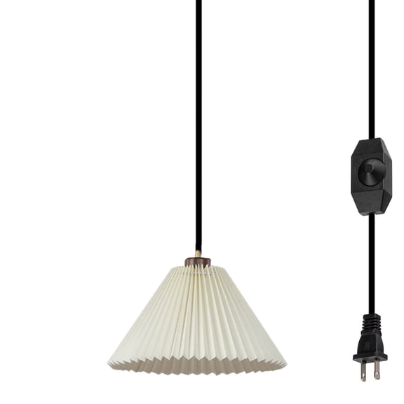 Kiven Pendant Light Equipped with Dimmable Lighting Wire（14.7ft）, E26 Socket Base Walnut Color Pleated Lampshade Pendant Llight,1 Pack (Bulb Not Included)