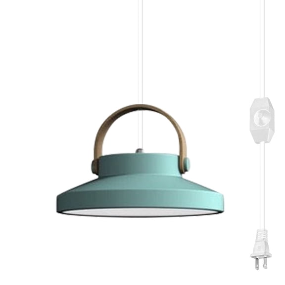 Kiven Pendant Light Equipped with Dimmable Lighting Cord(14.7ft),12W 3000k LED Chip Pendant lightb Macaron Pendant Light with Wood Ring - Blue,1 Pack
