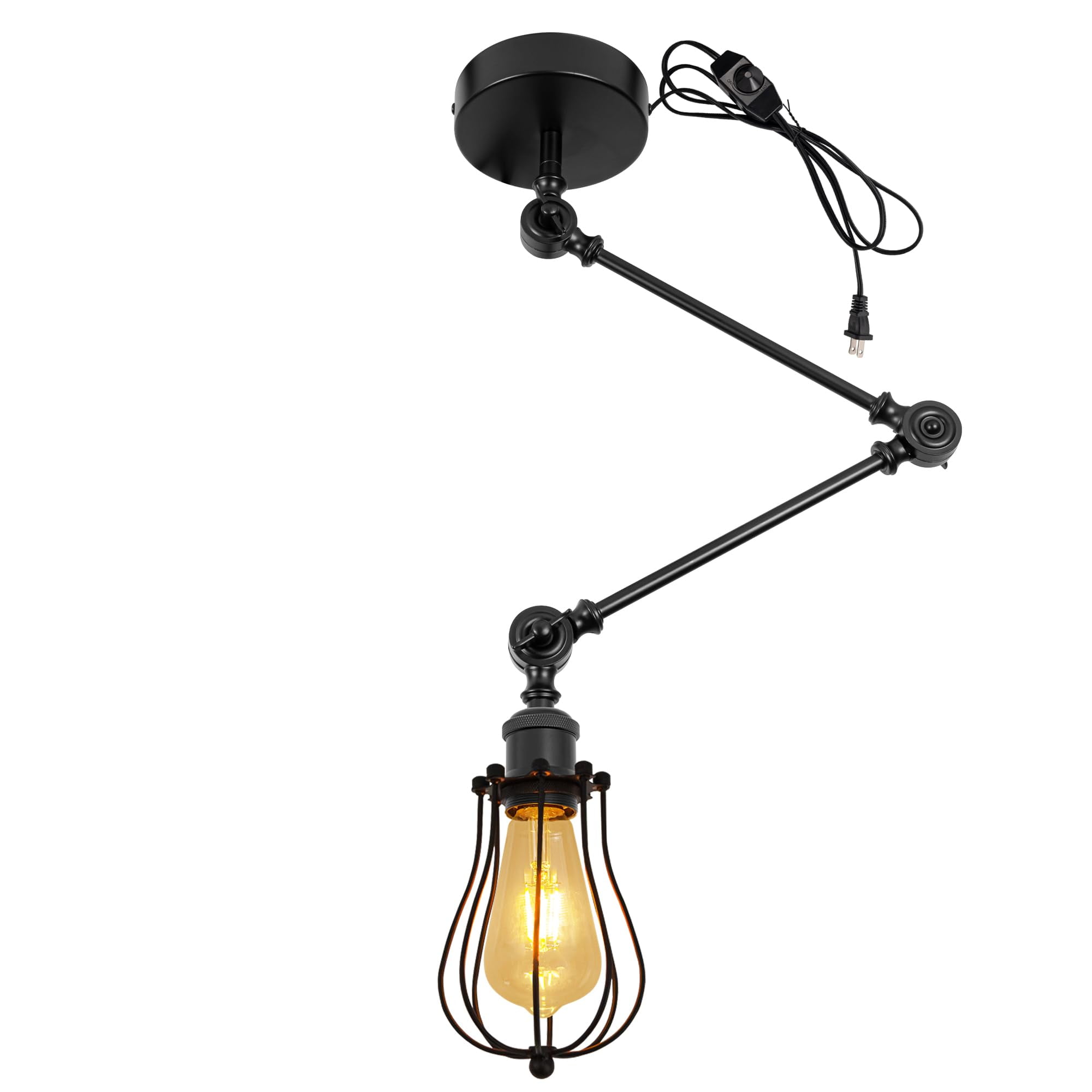 Kiven Pendant Light Fixture Adjustable Height,Black Swing Arm Hanging Lights Retractable Design with 15ft Plug-in Cord, Industrial Ceiling Pendant Light for Kitchen Island Picture Office TB0103