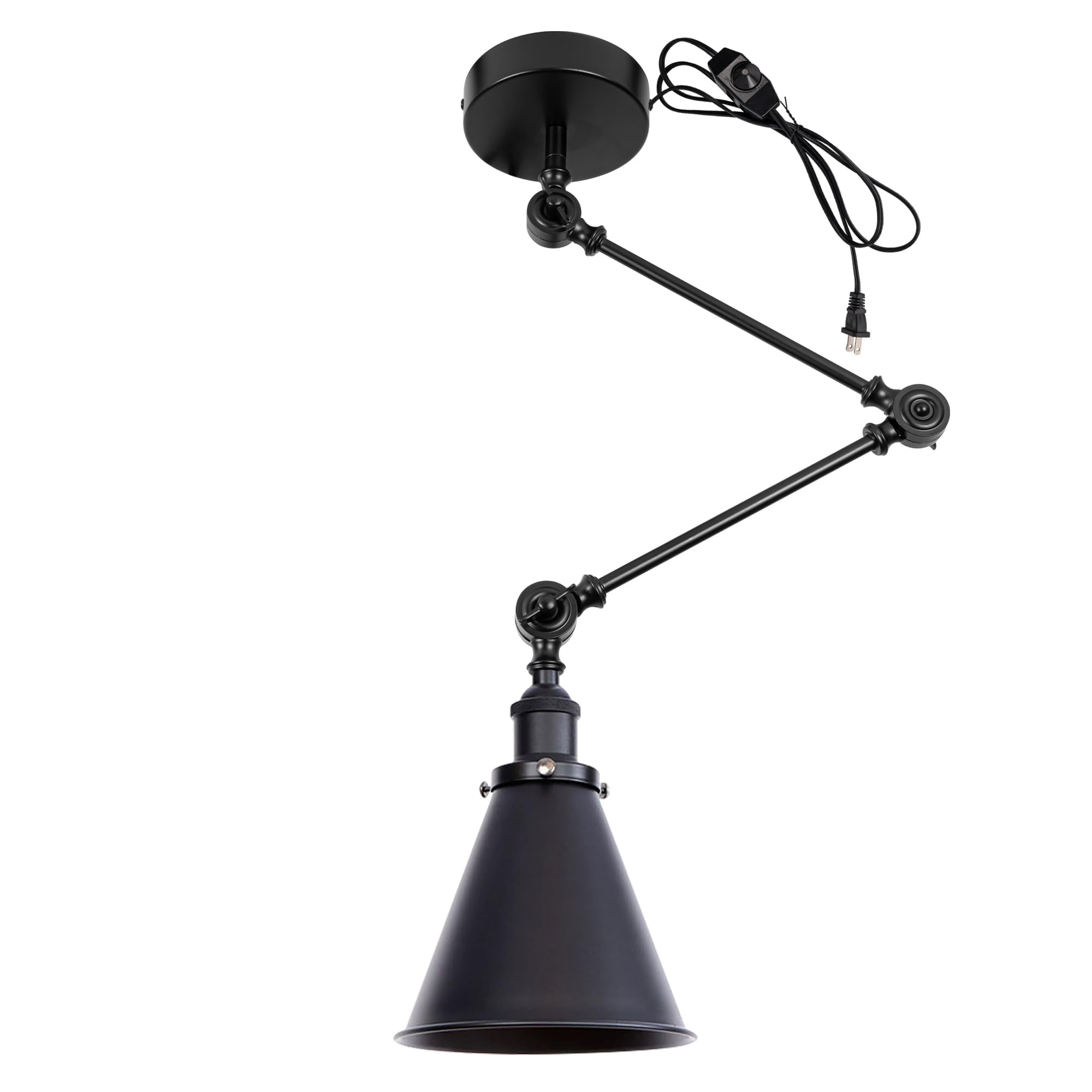 Kiven Pendant Light Fixture Adjustable Height,Black Swing Arm Hanging Lights Retractable Design with 15ft Plug-in Cord, Industrial Ceiling Pendant Light for Kitchen Island Picture Office TB0132
