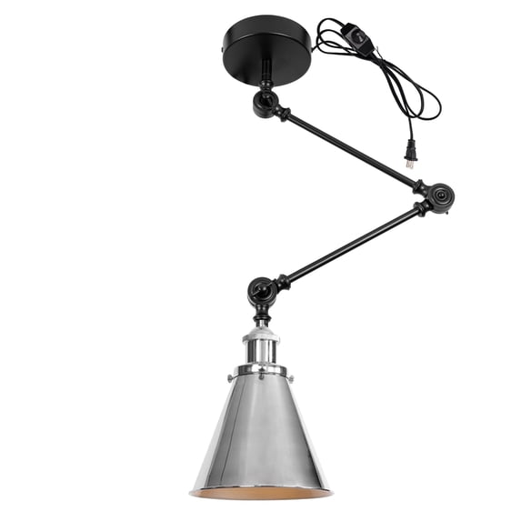 Kiven Pendant Light Fixture Adjustable Height,Silvery Swing Arm Hanging Lights Retractable Design with 15ft Plug-in Cord, Industrial Ceiling Pendant Light for Kitchen Island Picture Office TB0132