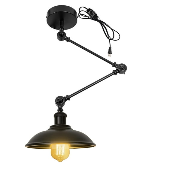 Kiven Pendant Light Fixture Adjustable Height,Swing Arm Hanging Lights Retractable Design with 15ft Plug-in Cord, Industrial Ceiling Pendant Light for Kitchen Island Picture Office TB2775