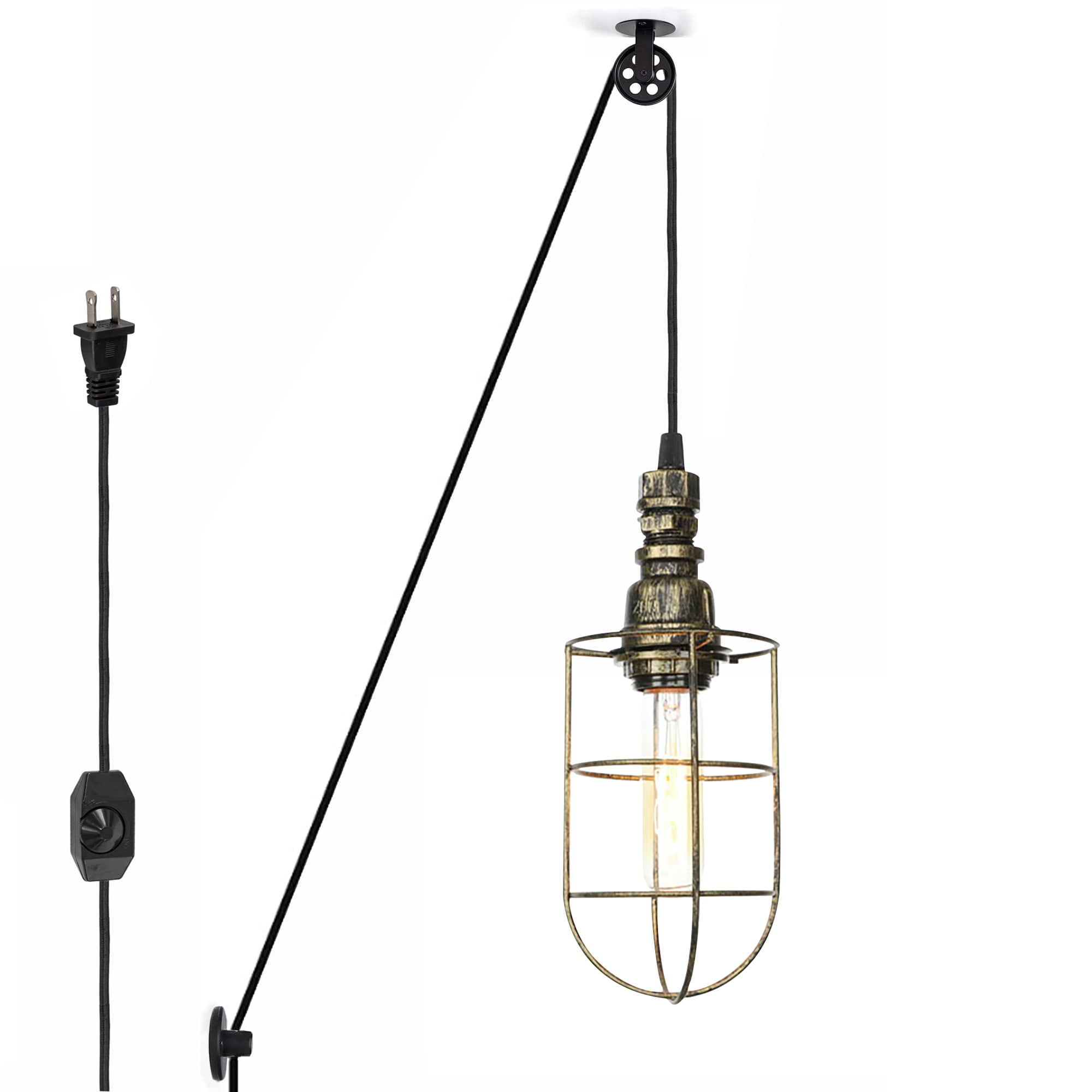 Kiven Plug in Industrial Pendant Light, Pulley Hanging Light 15FT Plug