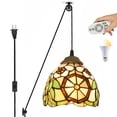 thumbnail image 1 of Kiven Plug in Iron Pendant Light, Tiffany Pulley Hanging Light with Remote Contro and 15FT Plug-in Cord, Dimmable Ceiling Pendant Light for Bedroom Hallway Foyer Kitchen Island, 1-Light, 1 of 7