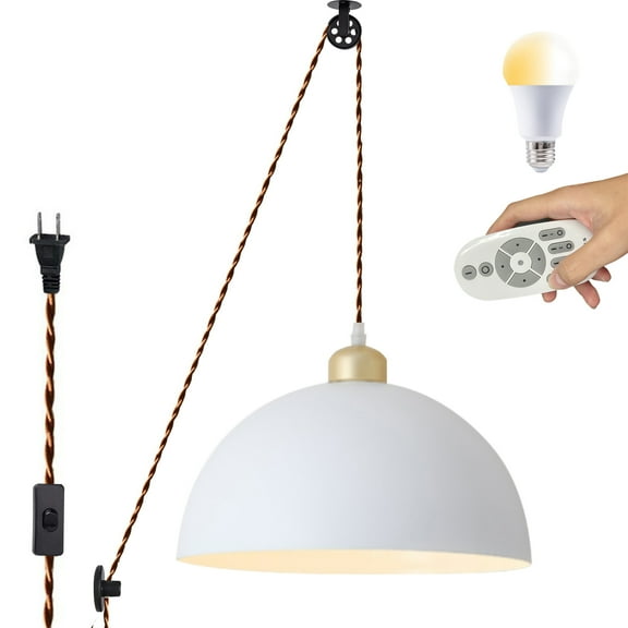Kiven Plug in Metal Pendant Light, Modern Pulley Hanging Light with Remote Control, Dimmable Ceiling Pendant Light for Bedroom Hallway Foyer Kitchen Island, E26 Base