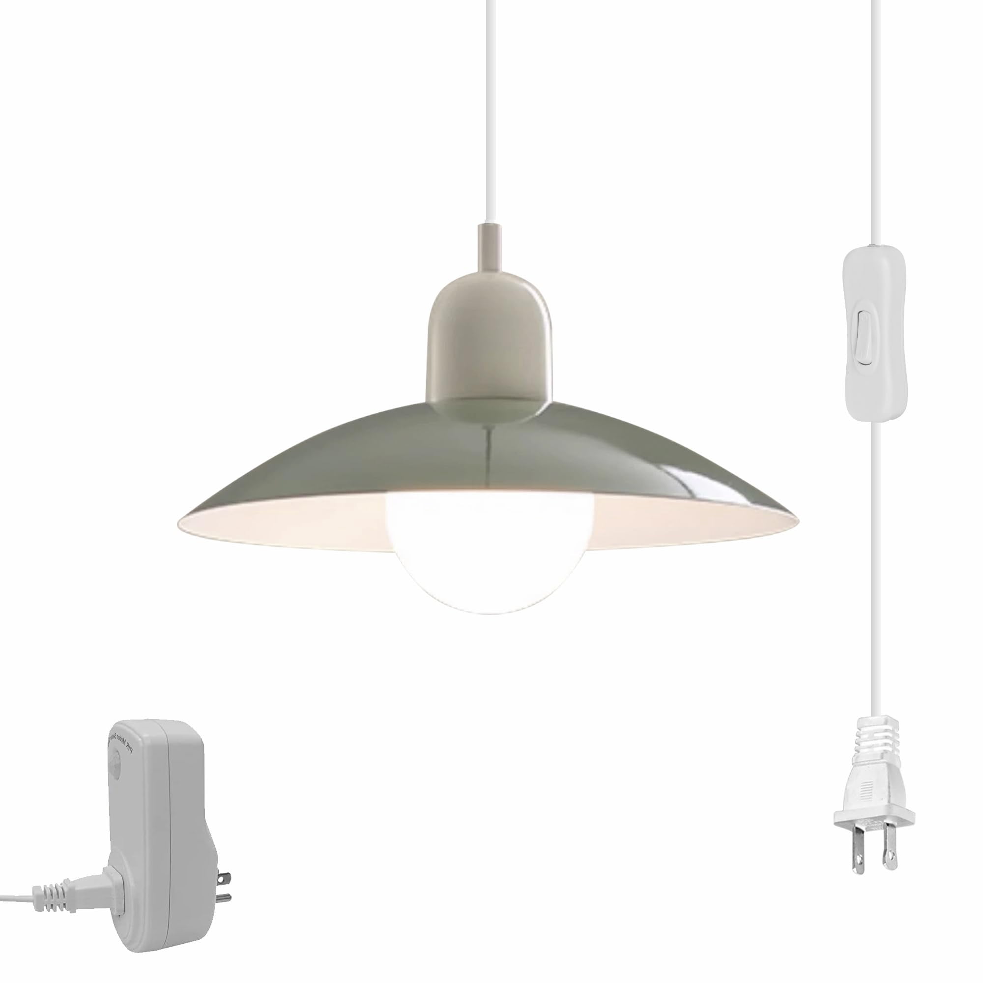 Kiven Plug in Motion Sensor Pendant Light , Modern Green Hanging Light Fixture with Aluminum Lampshade, E26 Socket Dimmable Pendant Lights for Bedroom Hallway Kitchen TB2486