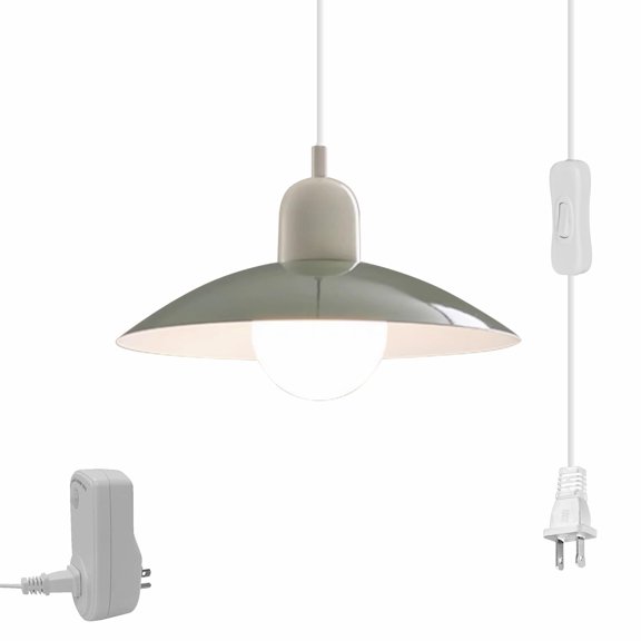 Kiven Plug in Motion Sensor Pendant Light , Modern Green Hanging Light Fixture with Aluminum Lampshade, E26 Socket Dimmable Pendant Lights for Bedroom Hallway Kitchen TB2486