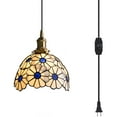 thumbnail image 1 of Kiven Plug in Pendant Light, Antiqued Art Glass Hanging Light Fixture with Brass Lamp Holder, Dimmable Pendant Light for Reading Hallway Bedroom Kitchen Cafe, 1 of 7