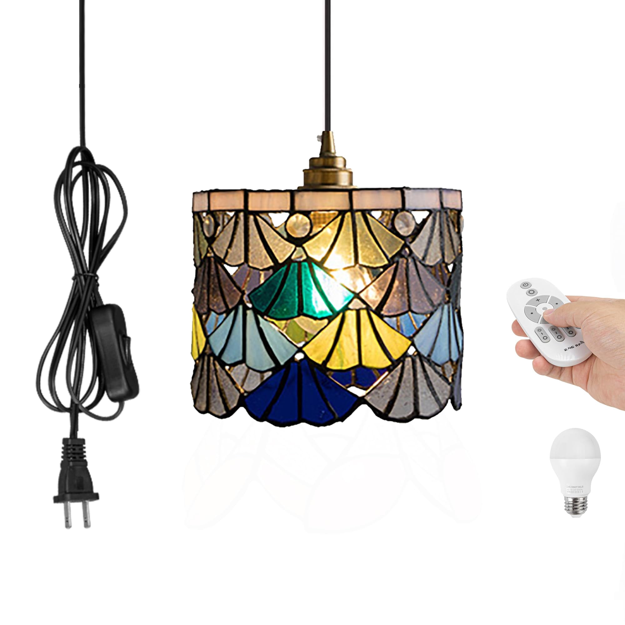 Plug-in Pendant Light With Forest Silhouette Shade – 16.4 Ft Cord, Dimmable, Remote Control For Bedroom, Living Room