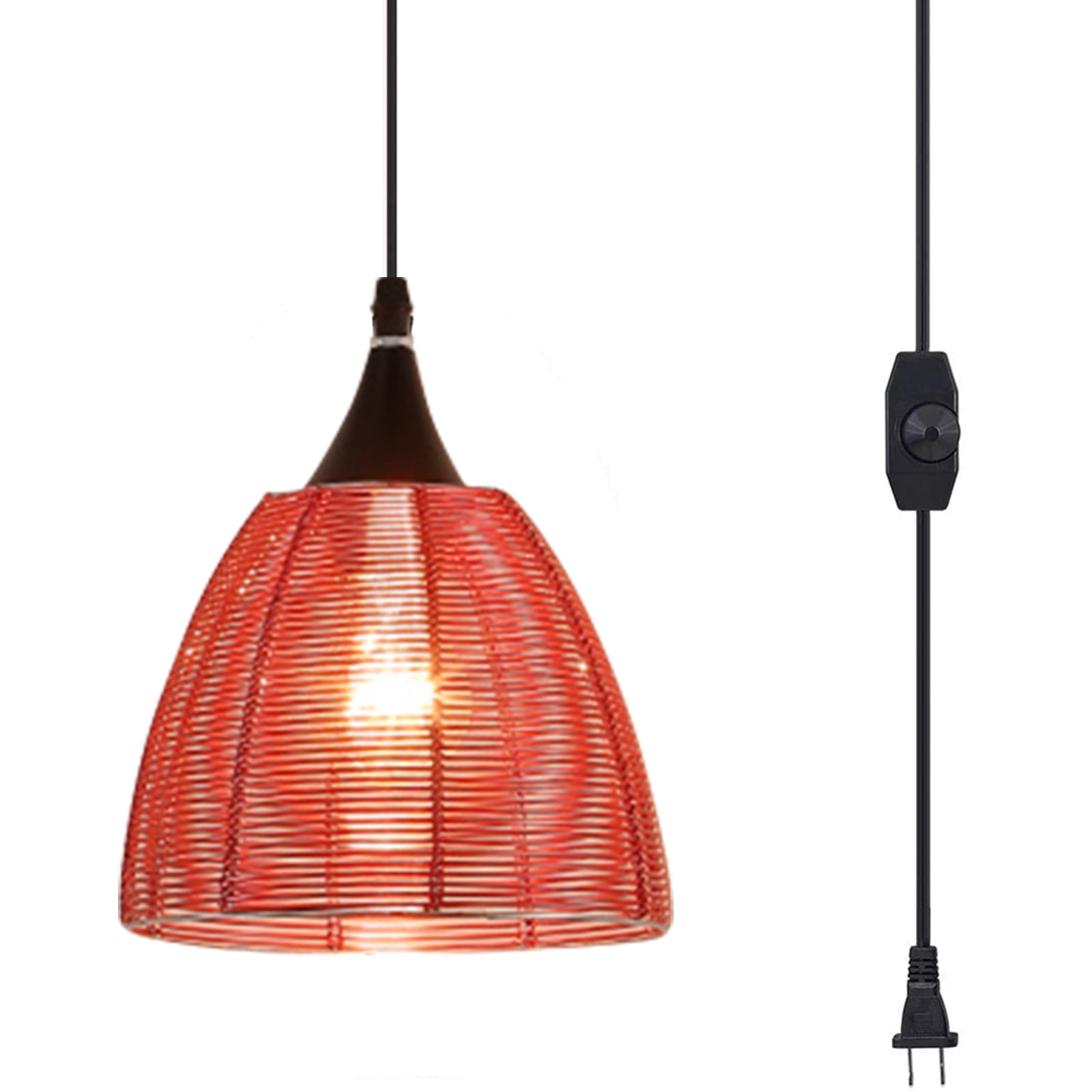 Feanron Plug-in Pendant Light – Vintage Industrial Barn Shade, 14.76ft Cord With On/Off Switch, UL Listed, Adjustable Pulley