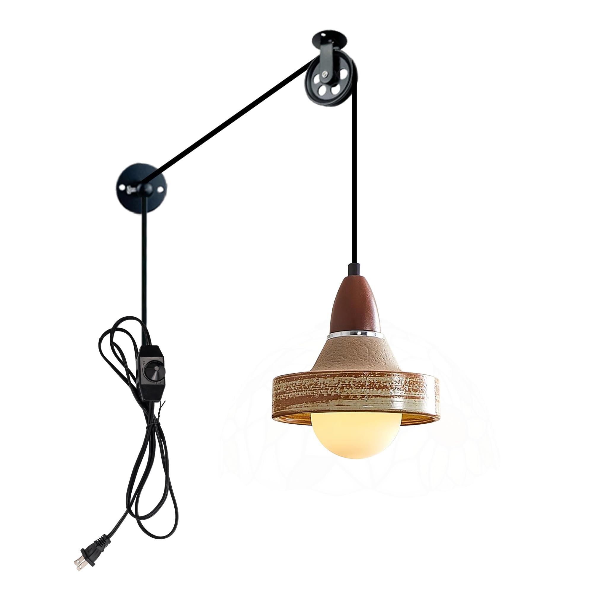 Kiven Plug in Pendant Light, Farmhouse Hanging Light Fixture with Ceramic Lampshade and Pulley, G9 Socket Dimmable Pendant Light for Bedroom Hallway Kitchen,Adjustable Height(TB3291)