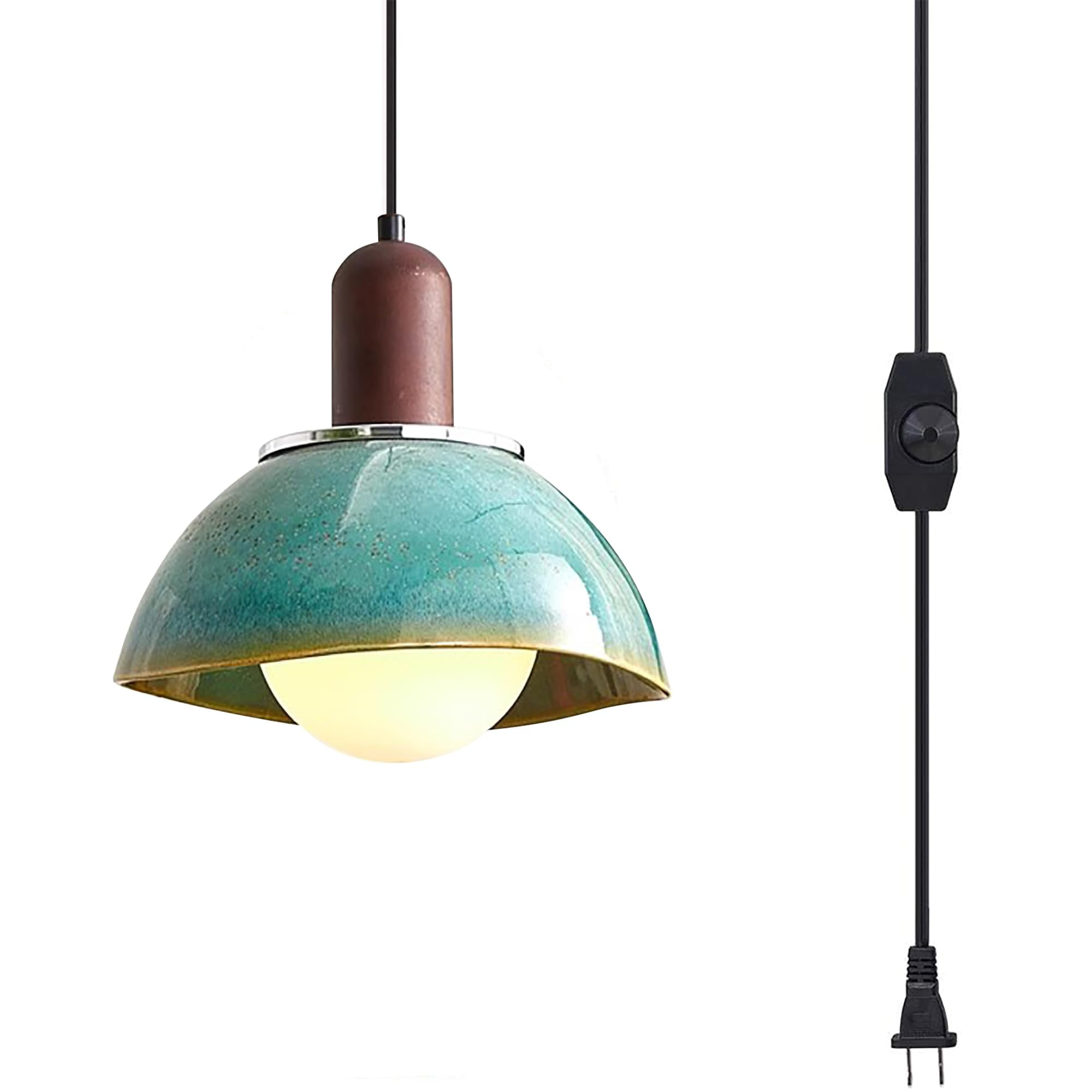 Plug-in Stained Glass Octopus Pendant Light – Ocean Blue Mosaic Shade, 16FT Clear Cord, Dimmable Remote, E26 Bulb Included