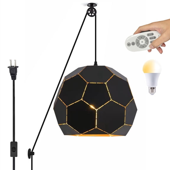 Kiven Plug in Pendant Light, Hanging Light Fixture with Pulley and Remote, Modern Dimmable Pendant Light with 3 Colors Mode for Bedroom Foyer Hallway Kitchen Island,E26 Socket