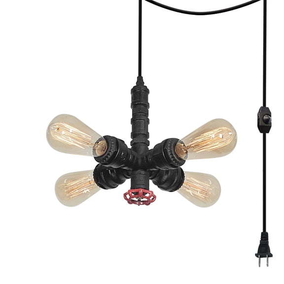 Kiven Plug in Pendant Light,Industrial Hanging Light and 15FT Plug-in Cord and Dimmer Switch, Steampunk Ceiling Pendant Light for Bedroom Hallway Foyer,Black Finish Bulb Not Included