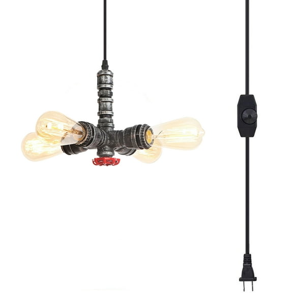Kiven Plug in Pendant Light,Industrial Hanging Light and 15FT Plug-in Cord and Dimmer Switch, Steampunk Ceiling Pendant Light,Bronze Finish,Bulb Not Included