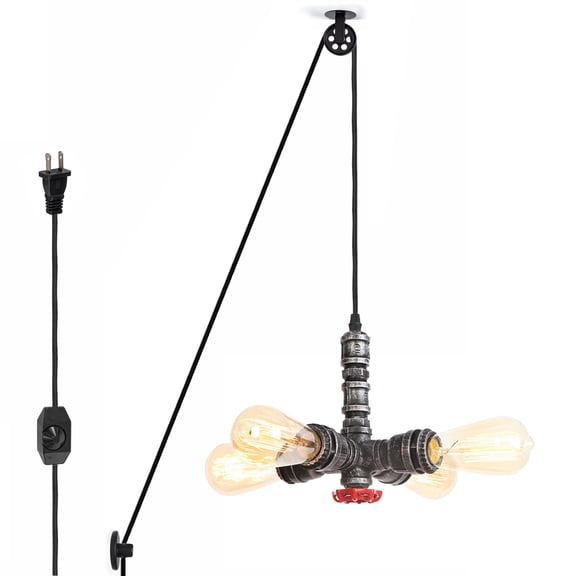 Kiven Plug in Pendant Light,Industrial Hanging Light and 15FT Plug-in Cord and Dimmer Switch, Steampunk Ceiling Pendant Light,Silver Finish,Bulb Not Included