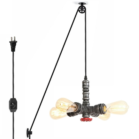 Kiven Plug in Pendant Light,Industrial Hanging Light and 15FT Plug-in Cord and Dimmer Switch, Steampunk Ceiling Pendant Light,Silver Finish,Bulb Not Included
