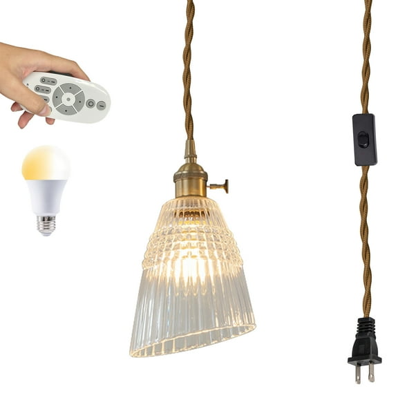 Kiven Plug in Pendant Light, Modern Hanging Light with Remote Control and White Glass Shade, Dimmable Ceiling Pendant Light for Hallway Foyer Kitchen Island Bedroom , E26 Base