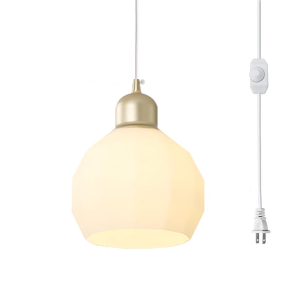 Kiven Plug in Pendant Light,Modern Hanging Light with White Glass Shade, Dimmable Ceiling Pendant Light for Hallway Foyer Kitchen Island Bedroom , E26 Base