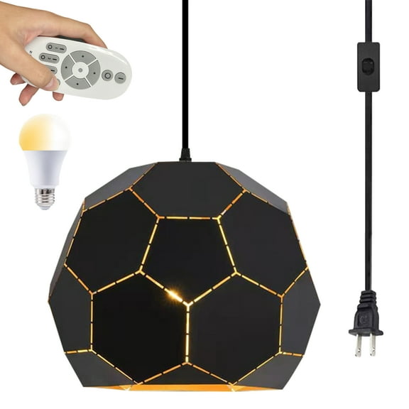 Kiven Plug in Pendant Light, Pulley Hanging Light Fixture with Remote, Modern Dimmable Pendant Light with 3 Colors Mode for Bedroom Foyer Hallway Kitchen Island