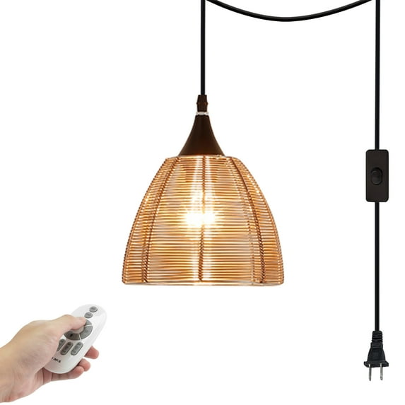 Kiven Plug in Pendant Light with Remote,Dimmable Hanging Light with Aluminum Lampshade, Industrial Ceiling Pendant Light for Bedroom Hallway Kitchen,1-Light,Gold Finish
