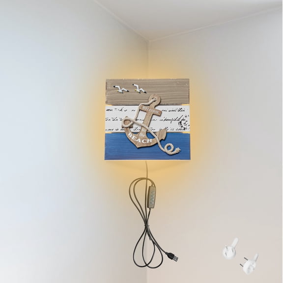 Kiven Plug in Wall Sconce with 3 Colors Mode,Modern Wall Sconces Indoor,Wooden Dimmable Corner Lamp for Bedroom, Dark Corner,Wall Decor,Marine Style Wooden Lamp
