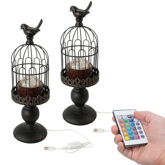 Kiven Plug in Water Ripple Light with RGB Mode & Iron Shade, Hollow Decorative Table Light, LED Night Light for Bedroom Living Room Festival Wedding Party(Set of 2)