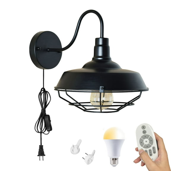 Kiven Plug in Black Wall Lamp Industrial Style Dimmable Wall Sconce Color Changing, 5.9ft Plug-in Cord, E26 Socket(1-Light)