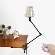 Kiven Plug-in Clamp Table Lamp, 1-Light Dimmable Swing Arm Desk Lamp with 8.2FT Plug in Cord, Decorative Clamp Lamp for Home Decor Bookshelf Bedside, Classic Blue Linen Library Light
