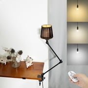 Kiven Plug-in Clamp Table Lamp, 1-Light Dimmable Swing Arm Desk Lamp with 8.2FT Plug in Cord, Decorative Clamp Lamp for Home Decor Bookshelf Bedside, Classic Linen Library Light#810