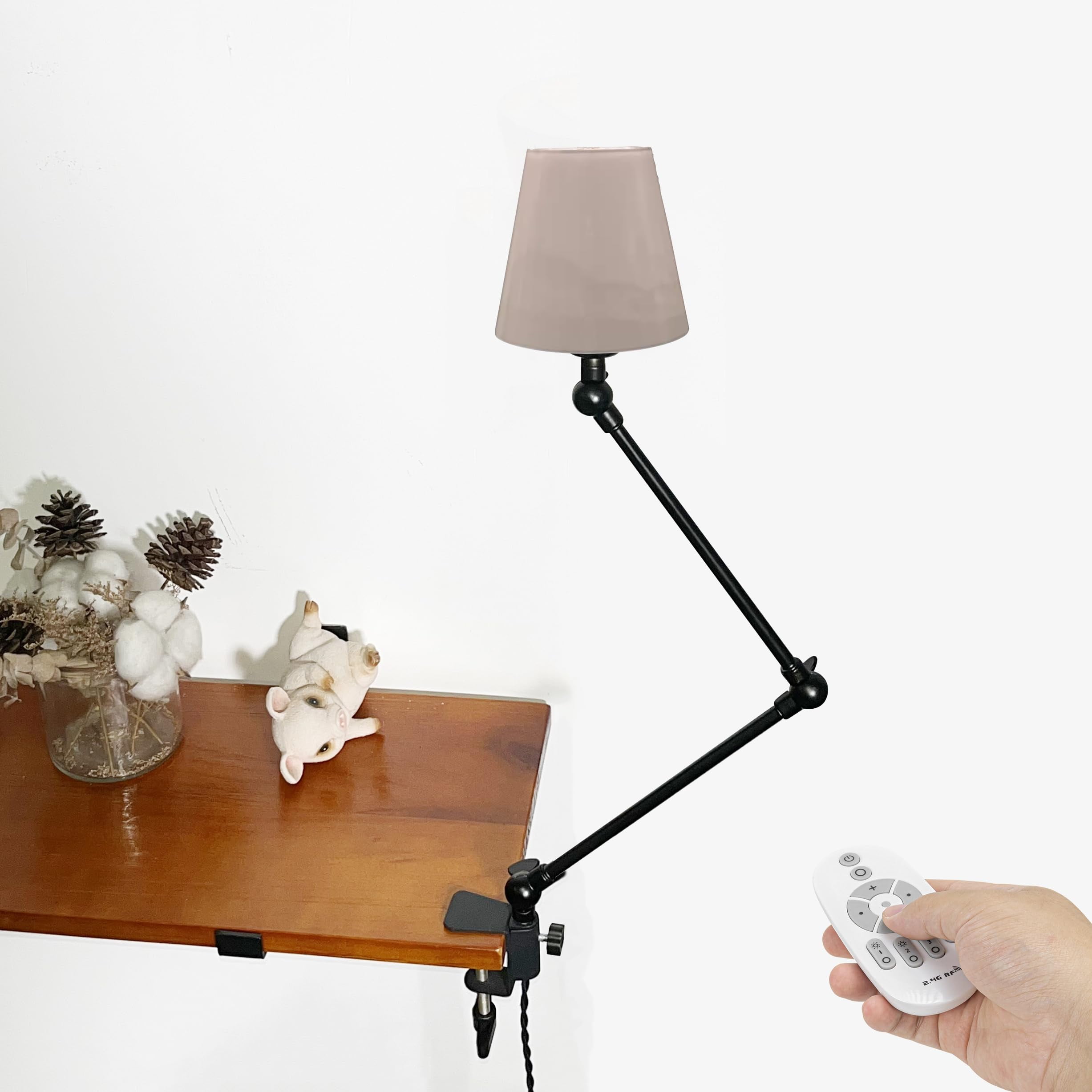 Kiven Plug-in Clamp Table Lamp, 1-Light Dimmable Swing Arm Desk