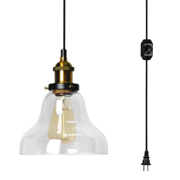 Kiven Plug-in Dimmable Glass Pendant Light - Industrial Edison Mini One-Light Clear Fixture Antique Lighting